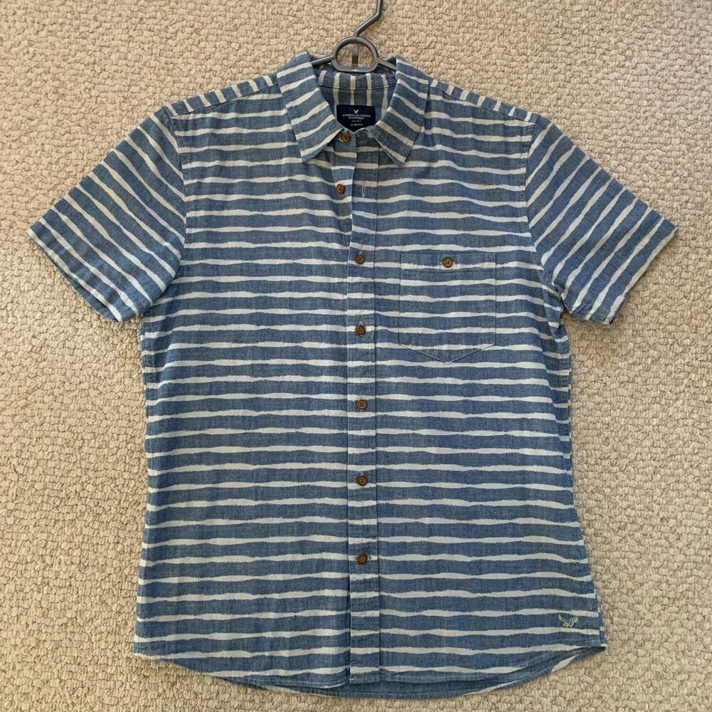 American Eagle Button Down Shirt Blue Stripe Slim Fit M